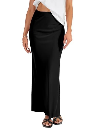 Vrtige Women's Elegant Satin Silky High Waist Zipper Flowy A Line Maxi Long Skirt4