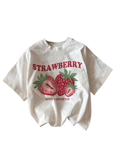 Women's Cherry Print Tee Shirt Short Sleeve Crew Neck Drop Shoulder Vintage Tee Tops