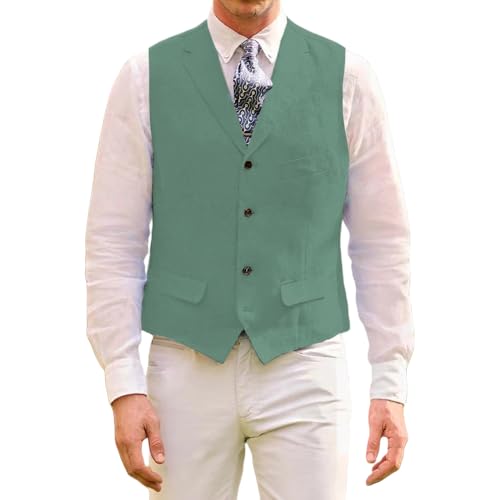 Men Suit Vest Linen Slim Fit Lightweight Summer Casual Vest For Men Beach Wedding Groomsmen Waistcoat4