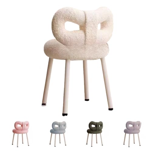 Zekono ダイニングチェア 椅子 デスクチェア ドレッサーチェア オフィスチェア スツール パソコンチェア おしゃれ 北欧 インテリア 化粧台 疲れない シンプルな腰掛 柔か快適 オシャレなドレッサー リビングチェア (【快適なラムスキン】ホワイトバタ