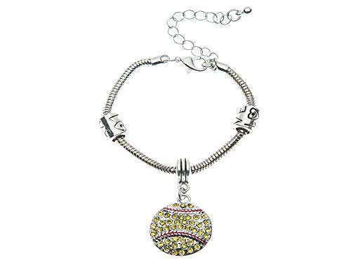 Infinity Collection Softball Charm Bracelet, Sparkling Rhinestone Pendant on Adjustable Snake Chain, Elegant Sports Jewelry & Gift for Softball Players, Teens, and Fans