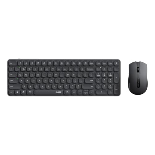 Rapoo 9350S Multi-Device Keyboard and Mouse Combo, 2.4GHz/Bluetooth 5.0/4.0 Wireless Keyboard & Mouse Set for Windows/Mac/Linux/Chrome, Support 4 Devices, Rechargeable, Silent Click, Compact, Black