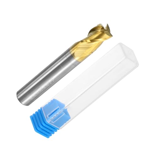 Image of uxcell Carbide Square End Mill, 5 /16 inch Dia ZrN Coated 3 Flutes Milling Bit Cutter, for Aluminum Copper Non-Ferrous Alloy Metal, 5 /16 inch Shank 7 /16 inch Cut Length 2 inch Long