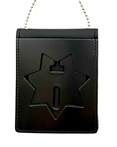 Image of Perfect Fit Shield Wallets 7 Point Star California DOC (B2001) Neck Badge and ID Holder Leather Black (Cutout PF215)