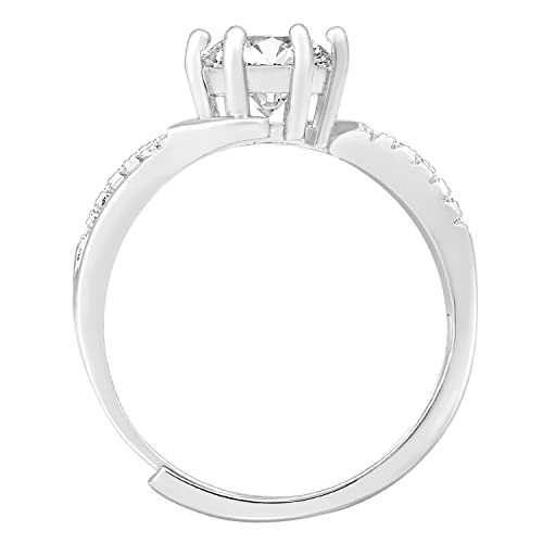 Plated Cubic Zirconia Studded Solitaire Adjustable Finger Ring, Stylish Jewellery