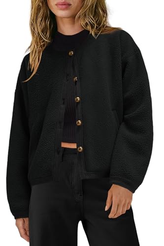 Image of Yanekop Womens Sherpa Jacket Button Down Fleece Winter Coat Fuzzy Jackets Chunky Cardigan Sweaters Open Knit Sweater