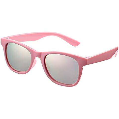 SCVGVER Kids Polarized Sunglasses Square Flexible Frame Shades for Girls Boys Children Age 3-6 (Pink Frame/Pink Mirrored Lens) Cover