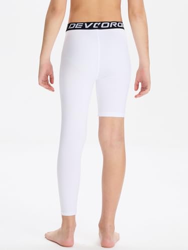 DEVOROPA Youth Boys One Leg Compression Pants for Basketball 3/4 Leggings Sports Tights Kids Athletic Soccer Base Layer3