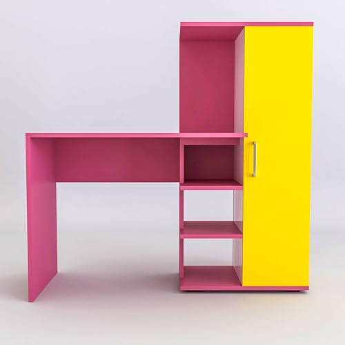 Image of Engineered Wood Office & Study Table for Study Room /Office /Work from Home || Engineered Wood Study Table || Freestanding || (Pink & Yellow) |
