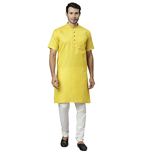 Image of Rajubhai Hargovindas Men's Pure Cotton Woven Design Half Sleeve Kurta