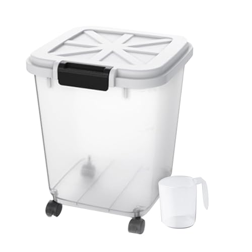 HANAMYA 30 LB Rice Storage Container with Measuring Cup, BPA free, For Rice | Grain | Pet Food | Flour, 1 count, Clear & Black