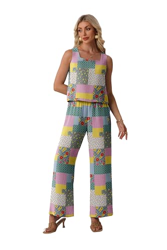 Lepunuo Two Piece Sets for Women Summer Square Neck Sleeveless Crop Top Wide Leg Pants Business Casual Travel Outfits — view 5