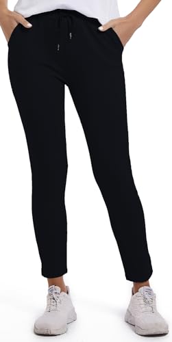 SYLVACHIC Pantalones mujer pantalones algodón mujer con bolsillos y pantalones casuales, Negro , Talla única