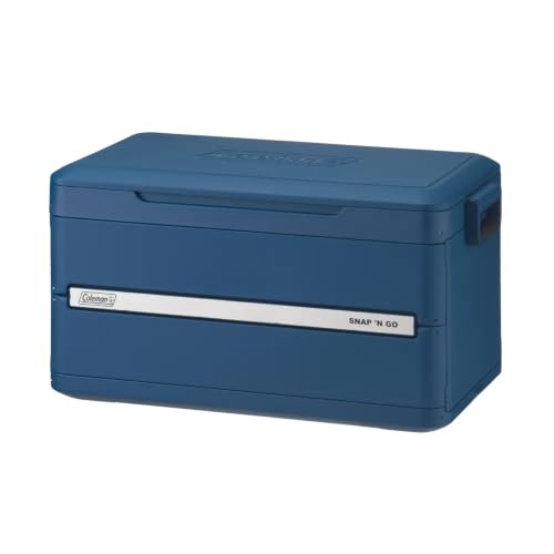 Coleman Snap N Go 55-Quart Collapsible Hard Cooler Portable Hard-Sided Cooler with Waterproof Removable Liner Space-Saving & Quick Set Up 64 Hours Cold Sapphire Blue