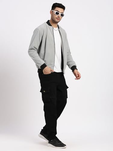 Image of SHOWOFFFF Men Solid Bomber Jacket | Mock Collar Full Sleeves Nylon Jacket for Mens | Slim Fit Regular Length Jacket for Men's