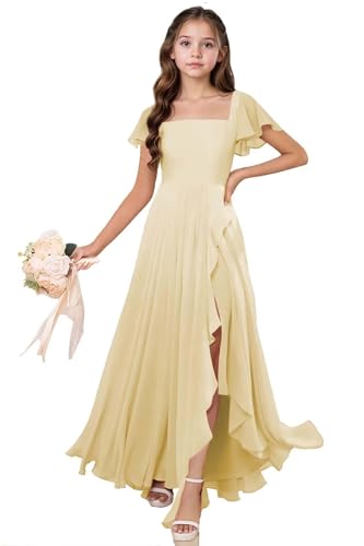 Junior Bridesmaid Dresses Short Sleeves Chiffon Flower Girl Dress for Wedding Long Chiffon Girls Party Dress4