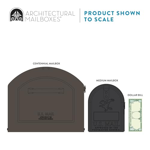 Image of Architectural Mailboxes 950020RZ Centennial Post Mount Mailbox, XL, Rubbed Bronze | Galvanized steel build for outside with rust-resistant powder-coat finish and a magnetic door closure. USPS approved.
