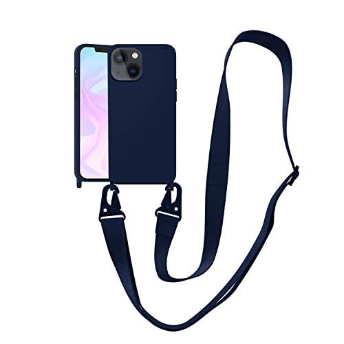 Image of Compatible with iPhone 13 Mini Case with Lanyard Crossbody iPhone Case with Strap Adjustable Shockproof Drop Protection Silicone Phone Cover for iPhone 13 Mini 5.4'' Navy Blue