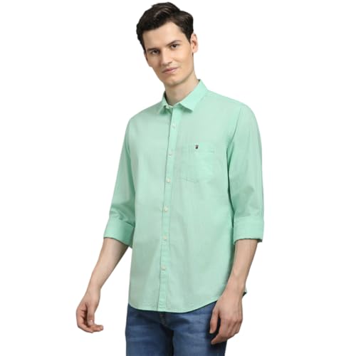 Image of Louis Philippe Men's Cotton Slim Fit Premium Textured Fabric Versatile Solid Easy Care, All Season Adapability Full Sleeve Casual Shirt