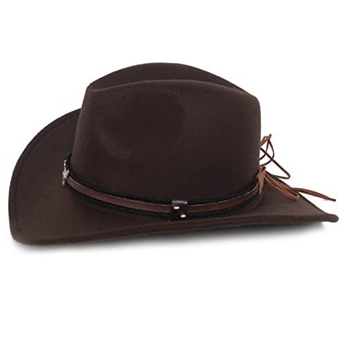 Cowboy Hat Men Wester-1/4 Faux Felt Wide Brim Outdoor Sunshade Hat With String For Men Women Bronze #TOP2