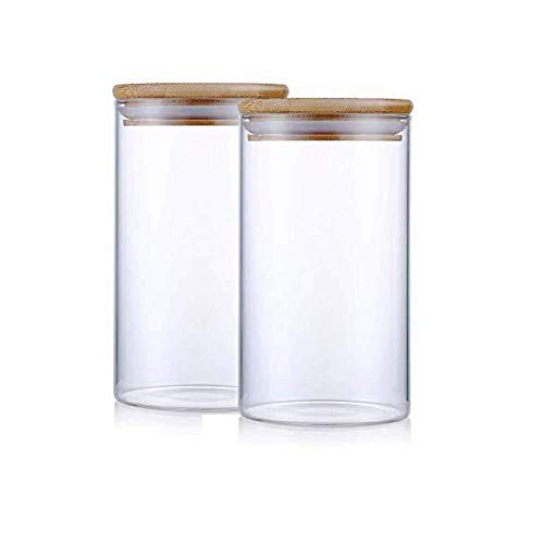 Image of E-EZRA Food Storage Jar, Containers with Airtight Wooden Lid, Clear Glass Kitchen Canisters, Pack of 6 (1000 Ml)