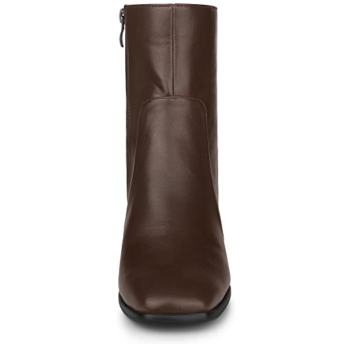 Allegra K Women's Square Toe Side Zip Block Heel Ankle Boots3