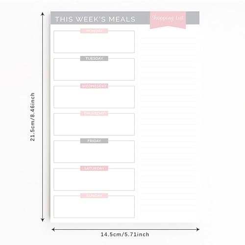 Galenecx Einkaufsliste, Menüplaner Block A5, Essensplaner mit Wochenplan, Menüplaner mit Einkaufsliste 50 Blatt, Essensplaner Abreißen aus Papier, Notizblock für Mahlzeiten Speiseplan