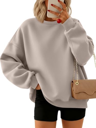 Trendy Queen Sweatshirts for Women Hoodies Oversized Crewneck Tops Sweaters Comfy Fall Winter Outfits Clothes 2025 Fashion CoffeeGrey L