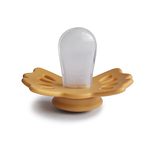 Image of FRIGG Lucky Symmetrical SilkySoft Silicone Baby Pacifier | Made in Denmark | BPA-Free (Honey Gold /Cream, 0-6 Months)