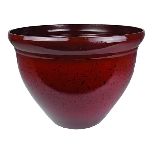 The HC Companies Pizzazz Decorative Round Flower Pots w/Ceramic Look - UV-Resistant Decorative Pot for Outdoor & Indoor Plant Pots - Modern Planter for Flower, Herbs (12” Warm Red, Pack of 1)