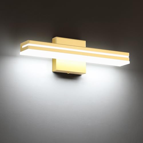 Image of SineRise 16-Inch LED Modern Bathroom Vanity Light Bar, Gold Modern Acrylic Bathroom Wall Lighting Fixtures Over Mirror (Cool White 6000K)