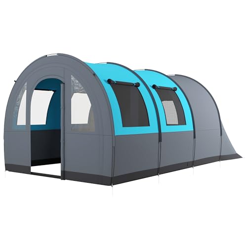 Outsunny Tente de Camping 3 Personnes Tente de Trekking légère ventilée étanche 3000 mm avec 2 Portes de Chambre et Sac de Transport Montage Facile, imperméable 480 x 260 x 200 cm