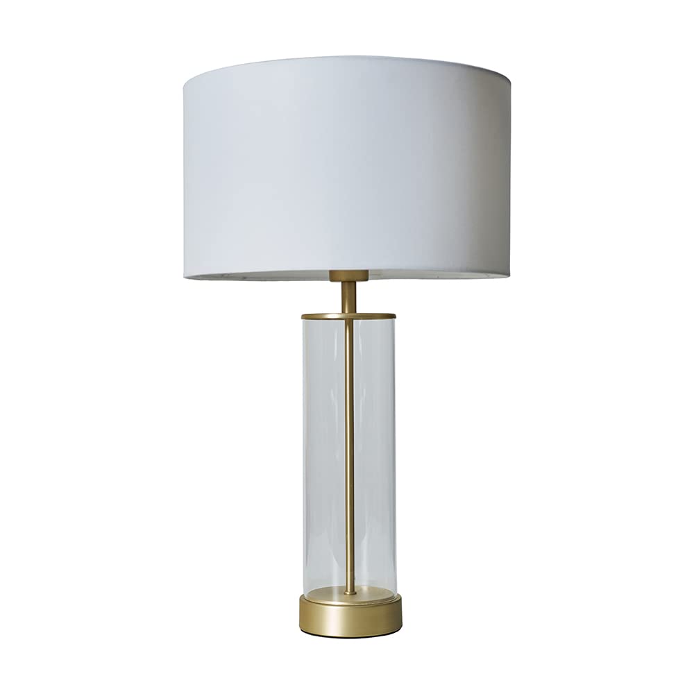 Valuelights Unisex White Balan Glass & Matt Gold Table Lamp W/ Fabric Drum Lamp Shade In