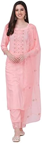 Trendmalls Women's Cotton Embroidery Salwar Suit Set Kurta Pant with Dupatta