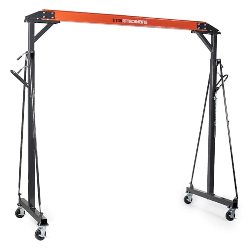 Titan Attachments Adjustable Gantry Crane, 1 Ton Capacity, Shop Lift Hoist Rated 2,000 LB, Portable Design with Locking Wheels, Adjustable Height up to 12 FT, Durable Steel Construction, Frame Only