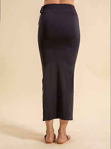 Image of NYKD NYSH021 Seamless Spandex Saree Shapewear for Women | Ankle-Length Petticoat with Drawstring, Targeted Hip Compression & Side Slit | Smooth, Defined Shape with No Side Bulges