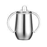 Stainless Steel Sippy Cups, 10 oz BPA Free Double Wall Vacuum Insulated Baby Sippy Cup Mug Tumbler with Handles for Toddlers, Kids
