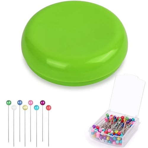 Oukitoymer Magnetic Pin Cushion with 100pcs Butterfly Head Straight Pins Bobby Pin Holder for Sewing Magnet Needle Cushion Paper Clip Collector Secure Pin Storager Sewing & Quilting Accessories