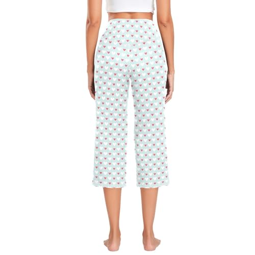 KLL Calça cargo retrô abstrata coração cintura alta perna larga para ioga controle de barriga, Coraç