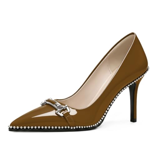 Image of Women's High Heel Pumps Stiletto Heel Pumps for Women Pointed Toe Heels Elegant Classic 3.5 Inch Beaded Pumps
