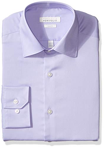 Perry Ellis Men's Slim Fit Wrinkle Free Dress Shirt, Light Purple Solid, 17 34/35