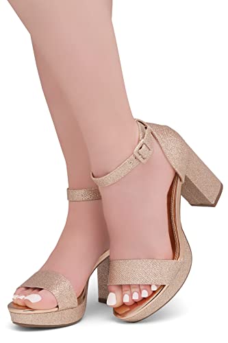 Image of Shoe Land Platform Heels for Women | 3.75 Inch Chunky Block Heeled Sandals with Ankle Strap | Open Toe Strappy High Heels for Wedding, Party & Formal Events