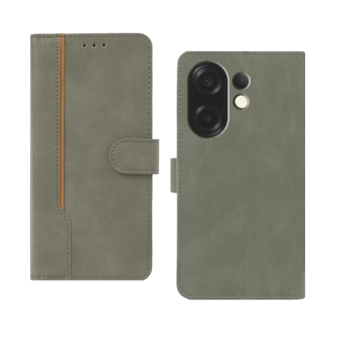 Image of amazon basics Vivo X200T 5G Flip Cover | Card Pockets Wallet & Stand | Flip Cover for Vivo X200T 5G (Gray with Beige Strip)