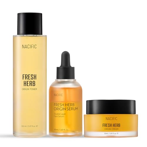 NACIFIC Fresh Herb Origin Triple Set (Toner 150ml Serum 50ml Cream 50ml) 82% PotMarigold Flower Water Moisturizing Niacinamide Pore Sepicalm Orange