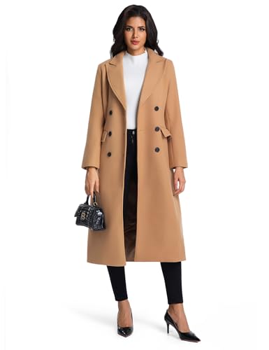 IDEALSANXUN Womens Long Wool Coats Fall Winter Notch Lapel Double Breasted Trench Coat Wool Jackets2
