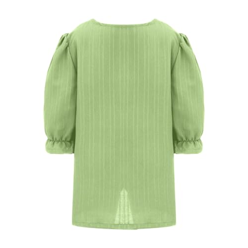 Kids Girls Elegant Plain Lace Shirts Solid V Neck Short Ruffled Sleeve Tops 2025 Trendy Casual Aesthetic Blouse Tees4