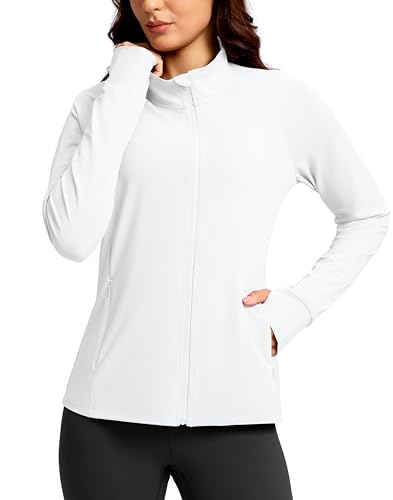 G Gradual Women's UPF 50+ Lightweight Athletic Jacket Sun Protection Zip Up 4 Pockets Long Sleeve Shirts Workout Running, White, XL