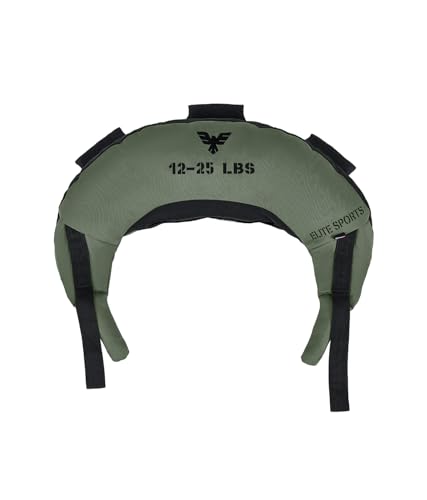 Elite Sports Bolsa de lona búlgara, lona para fitness, gimnasio, entrenamiento cruzado, bolsa de arena de 17, 25, 33, 45 libras (sin relleno) (verde bosque, 25 libras)