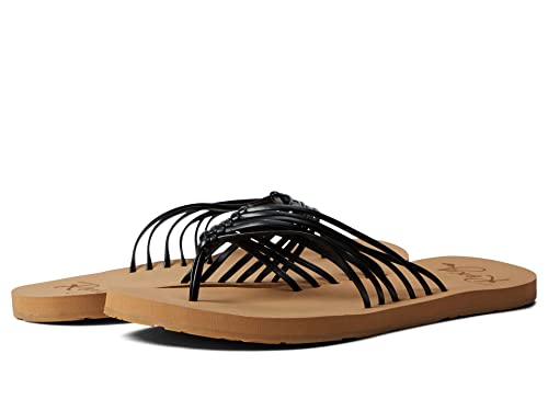 Tongs Roxy Femme Jasmine en noir et motifs fleuris pour l'été