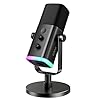 FIFINE USB/XLR Dynamic Microphone for Podcast Recording, PC Computer Gaming Streaming Mic with RGB Light, Mute Button, Headphones Jack, Desktop Stand, Vocal Mic for Singing YouTube-AmpliGame AM8